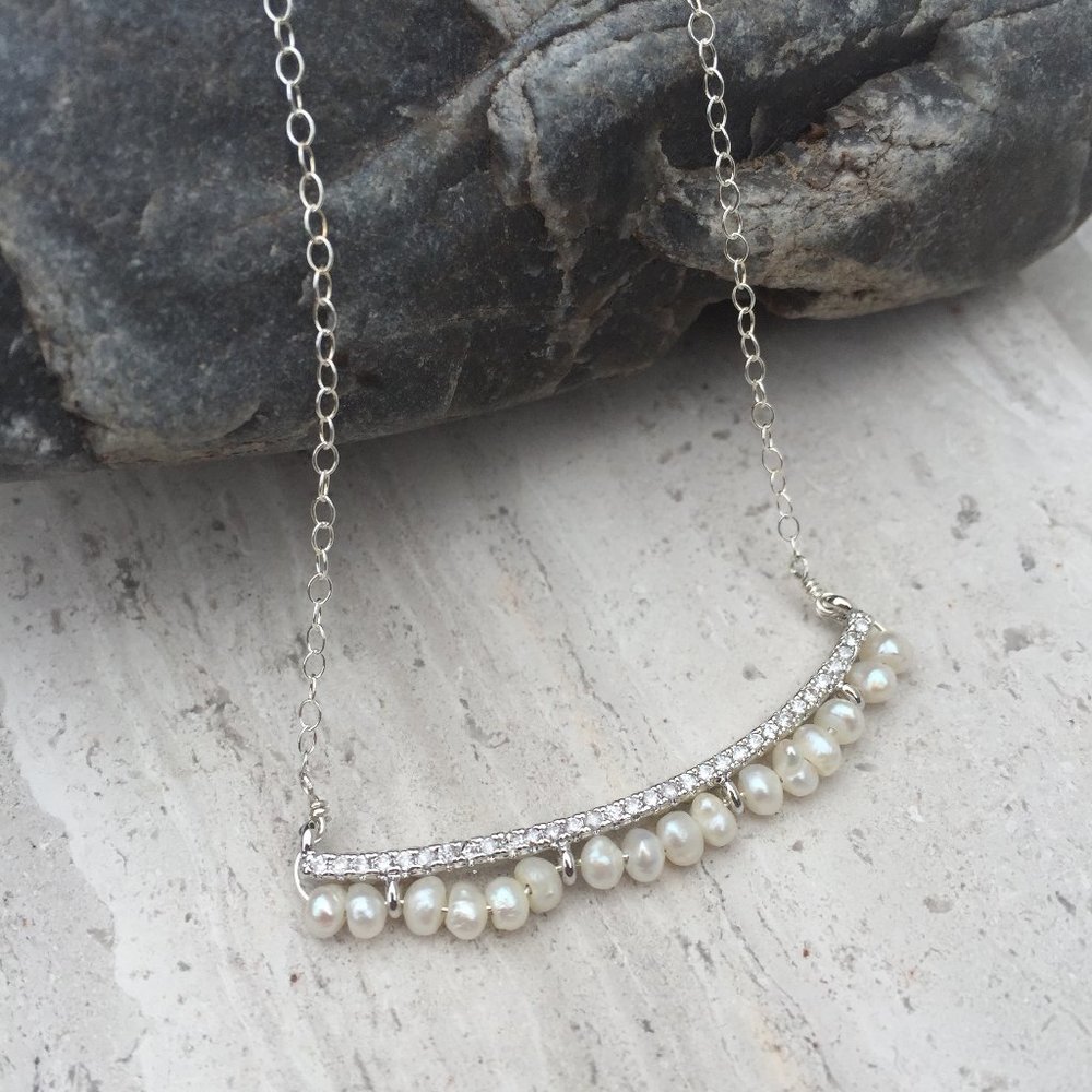 Sterling silver Freshwater Pearl CZ Necklace